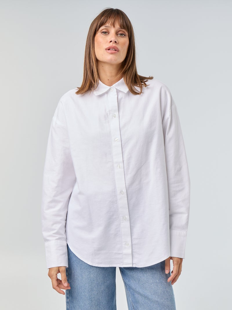 Camisa em oxford com gola de camisa Branco - Kiabi