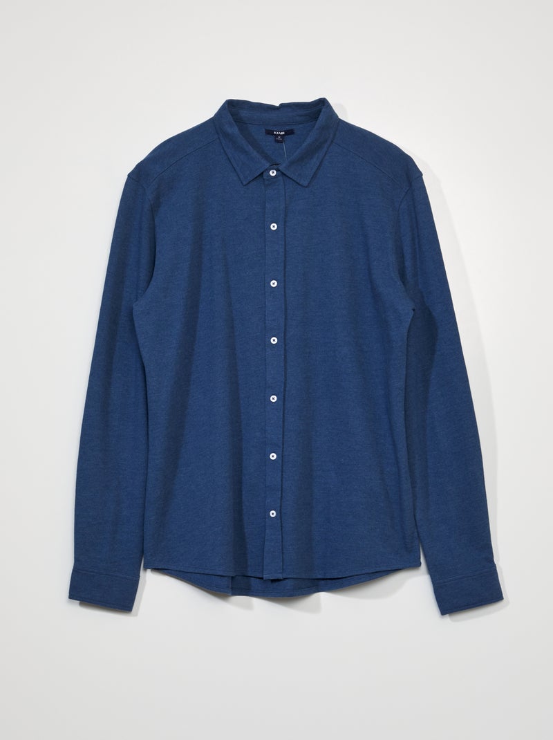 Camisa em piqué de algodão AZUL - Kiabi