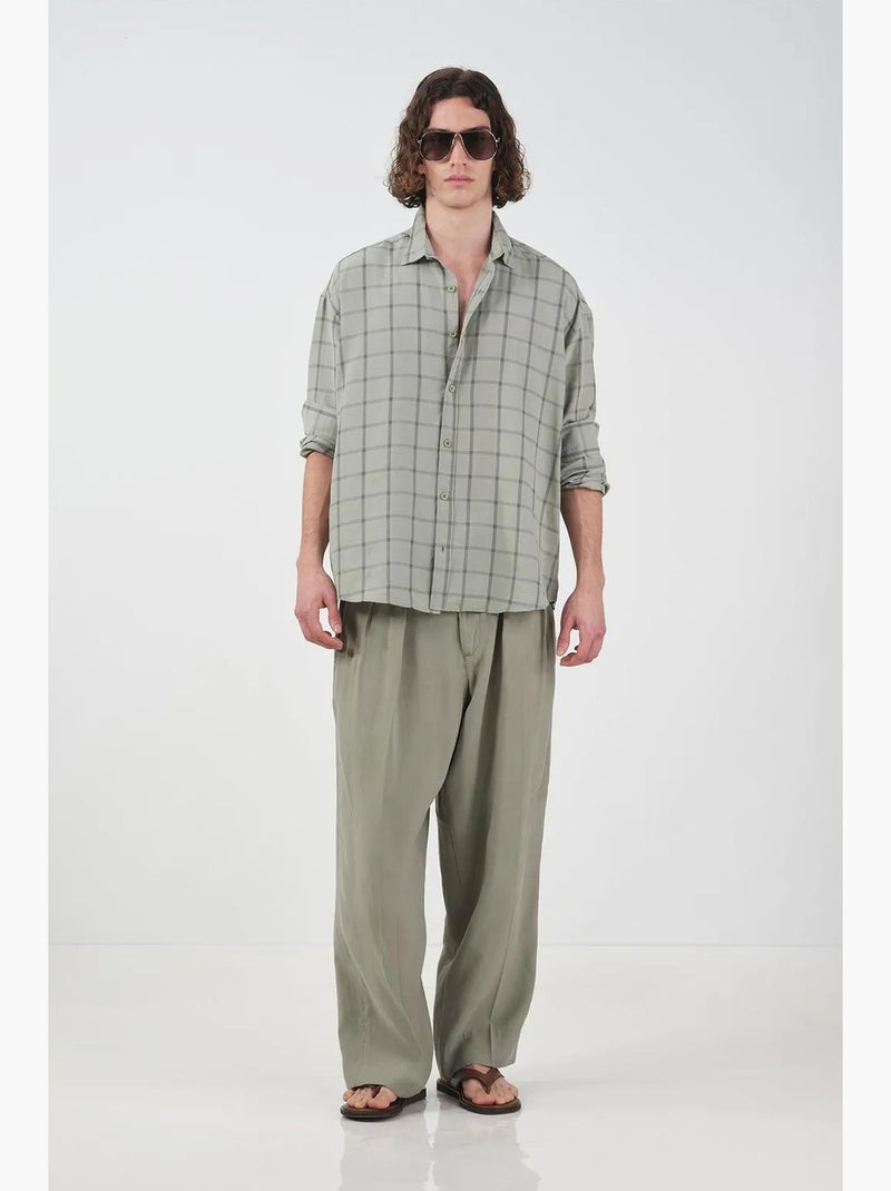 Camisa em popelina aos quadrados oversize giesto Verde pastel - Kiabi