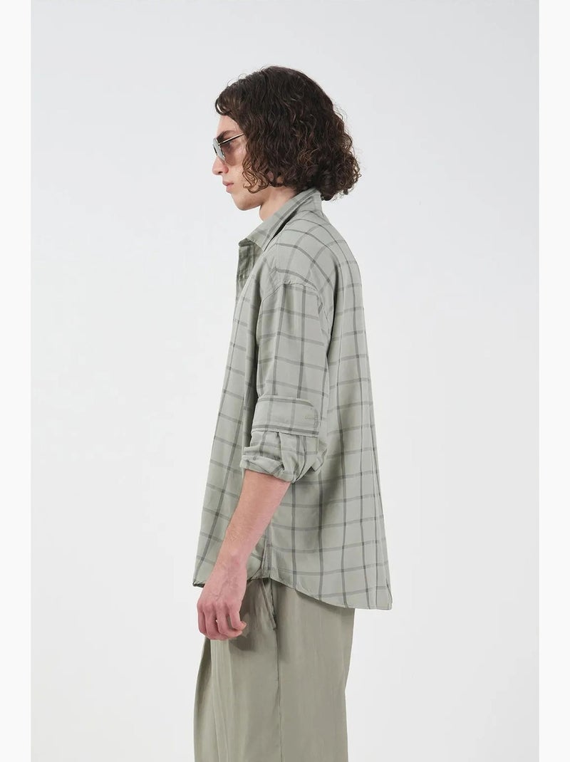 Camisa em popelina aos quadrados oversize giesto Verde pastel - Kiabi