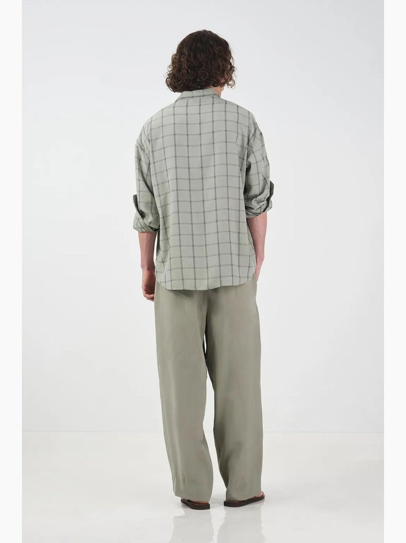 Camisa em popelina aos quadrados oversize giesto Verde pastel - Kiabi