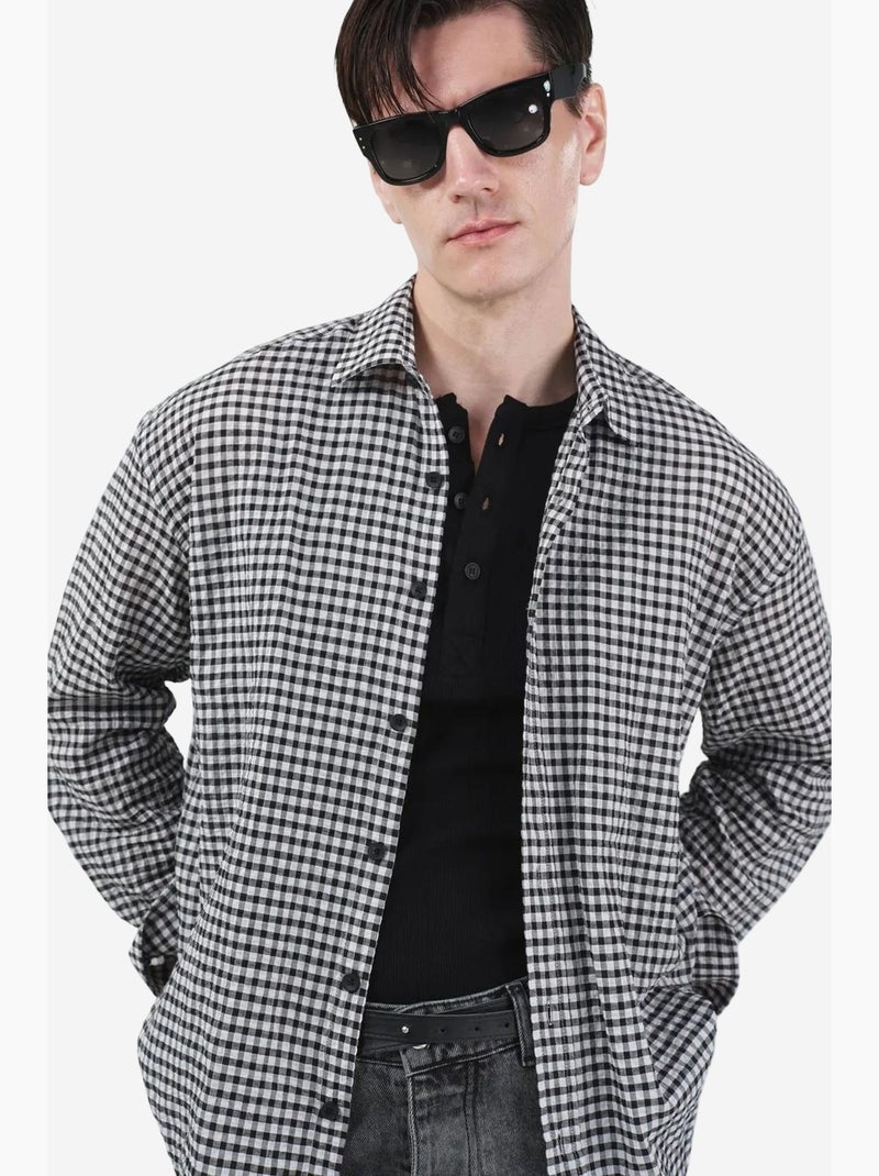 Camisa em popelina aos quadrados para homem giesto Cinza escuro - Kiabi