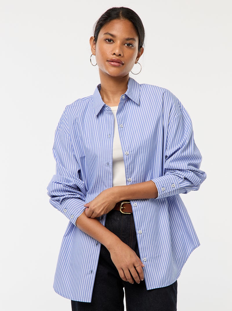 Camisa em popelina às riscas Azul - Kiabi