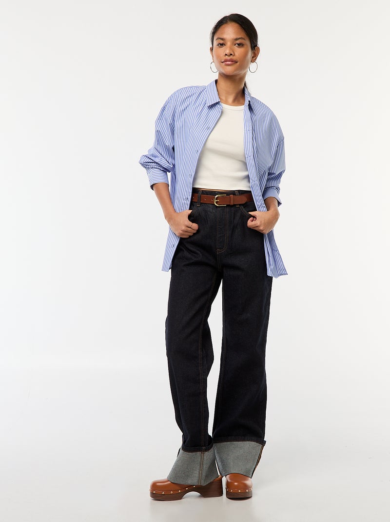Camisa em popelina às riscas Azul - Kiabi