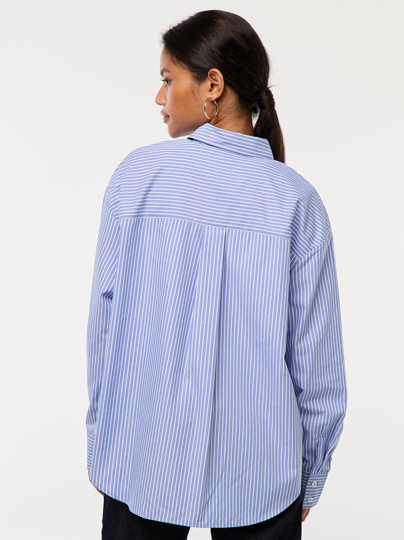 Camisa em popelina às riscas Azul - Kiabi