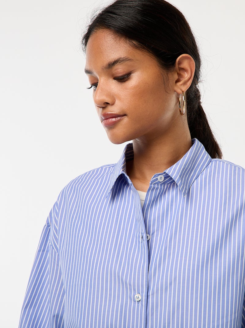 Camisa em popelina às riscas Azul - Kiabi