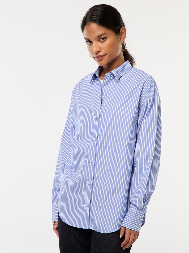 Camisa em popelina às riscas Azul - Kiabi