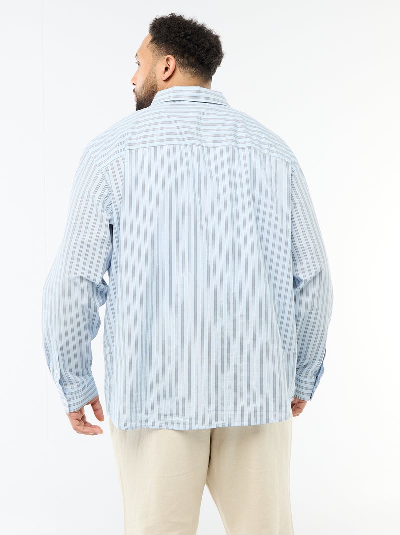 Camisa em popelina às riscas Azul - Kiabi