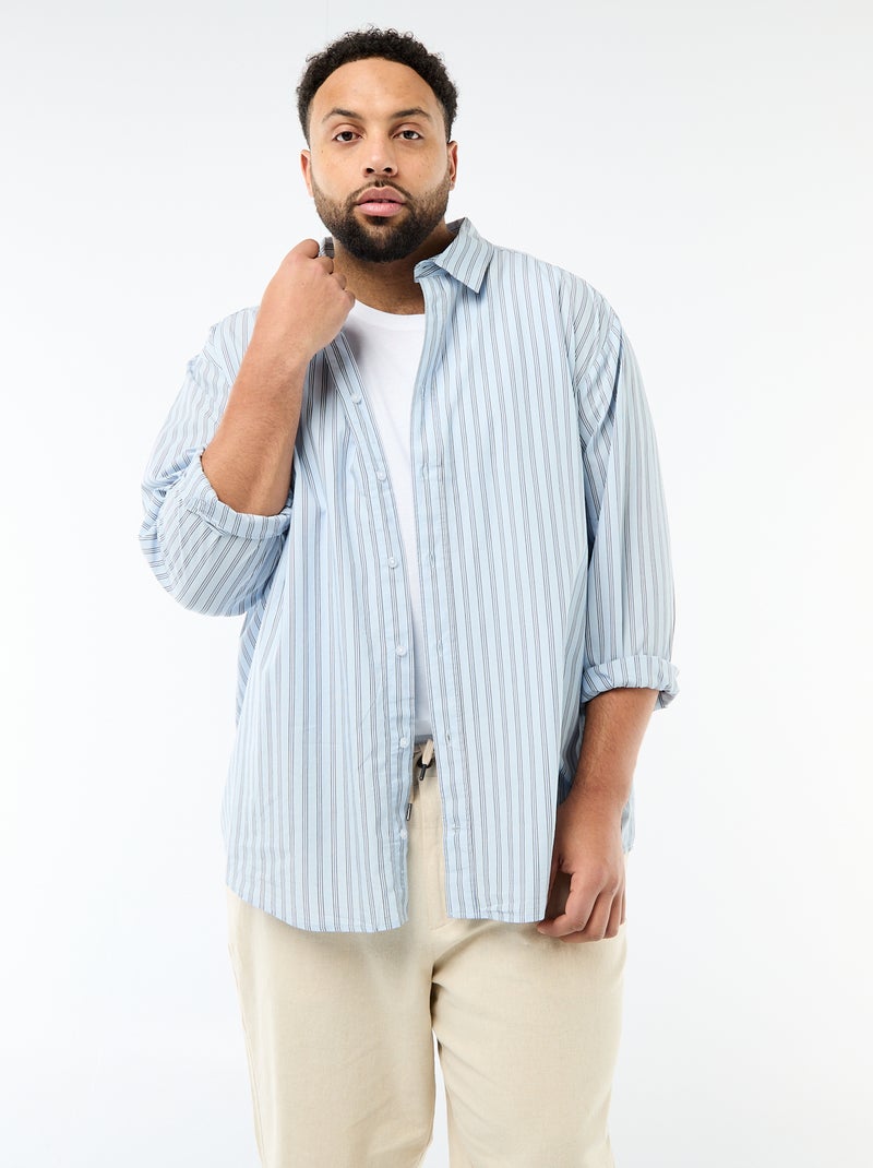Camisa em popelina às riscas Azul - Kiabi