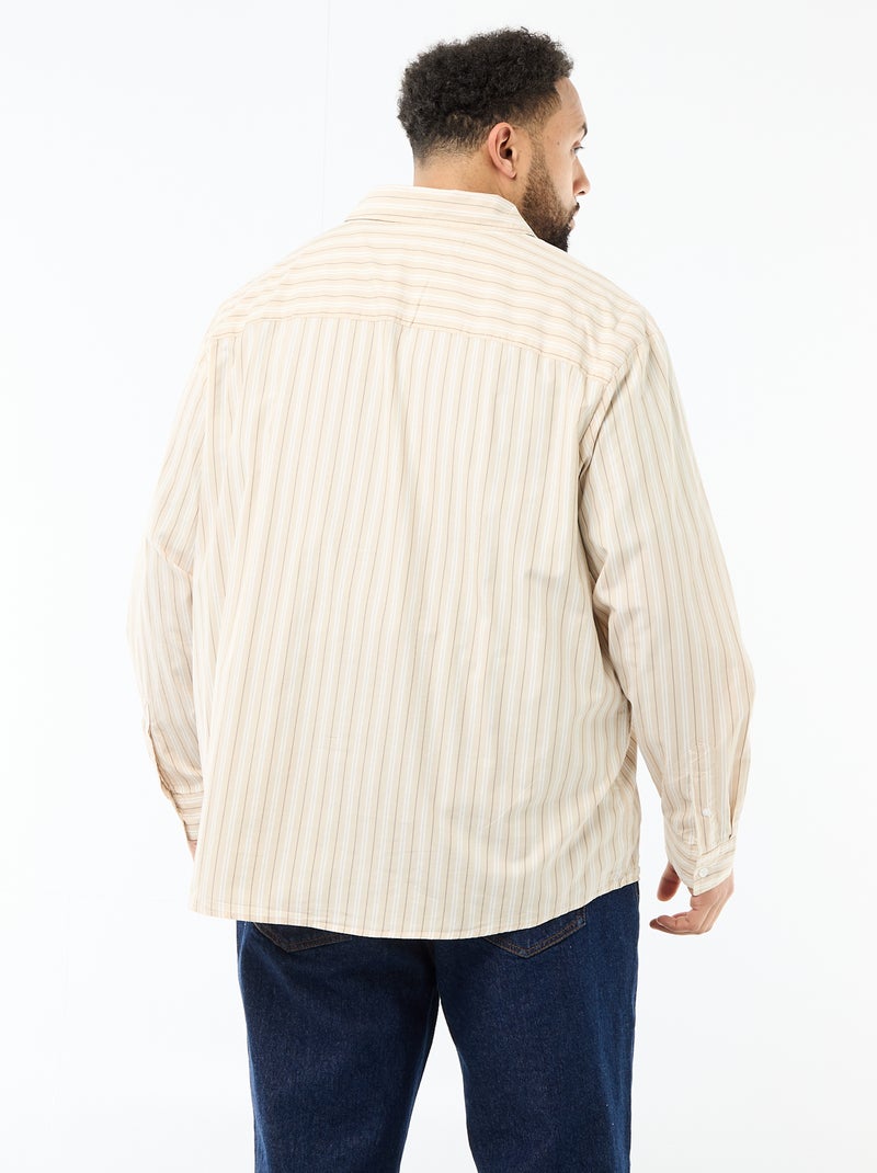 Camisa em popelina às riscas Bege - Kiabi