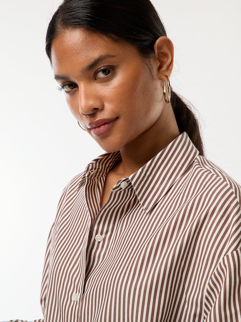 Camisa em popelina às riscas Castanho - Kiabi