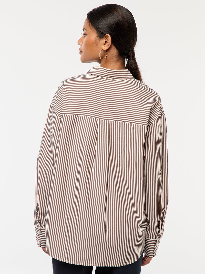 Camisa em popelina às riscas Castanho - Kiabi