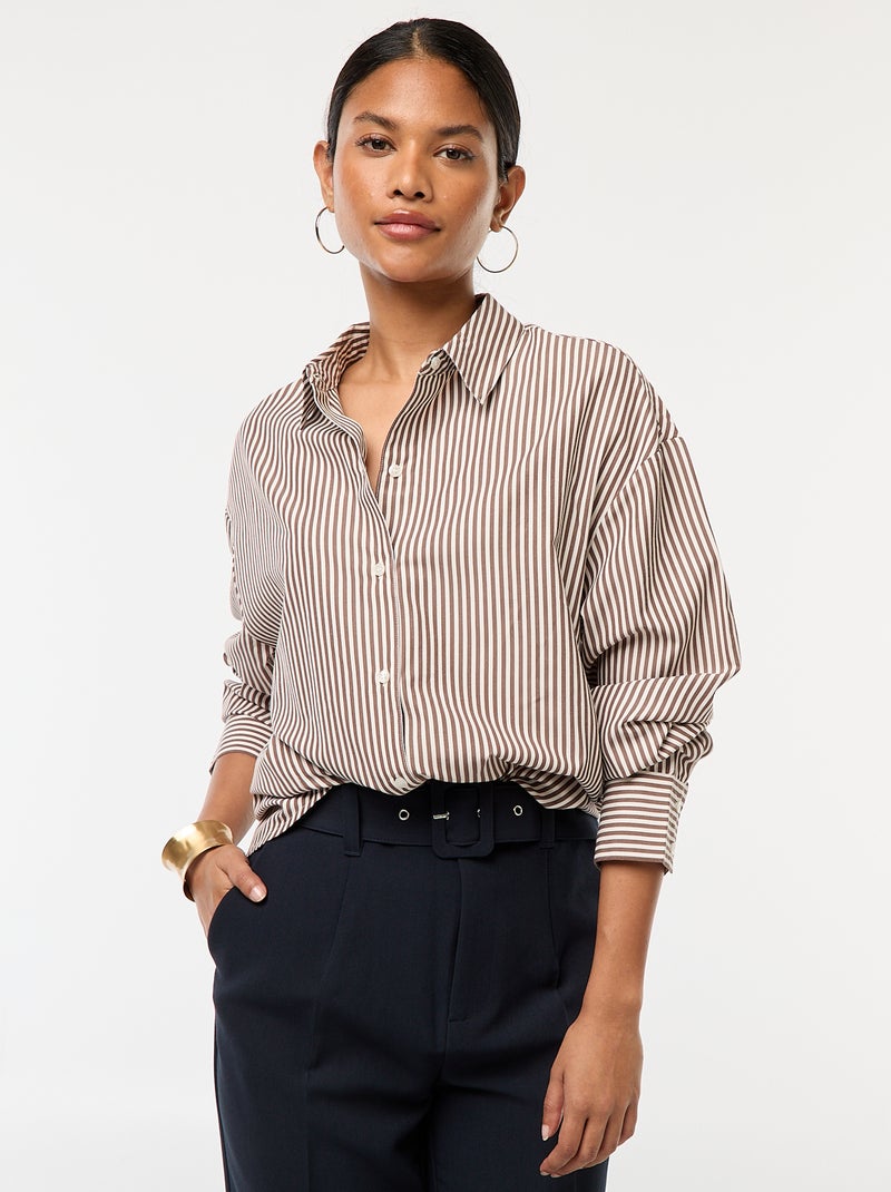 Camisa em popelina às riscas Cinza - Kiabi