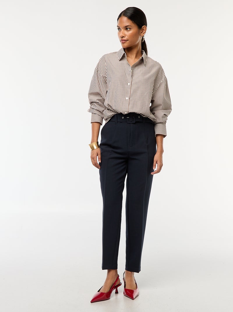 Camisa em popelina às riscas Cinza - Kiabi