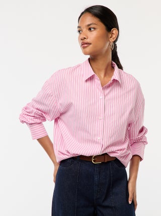 Camisa em popelina às riscas
