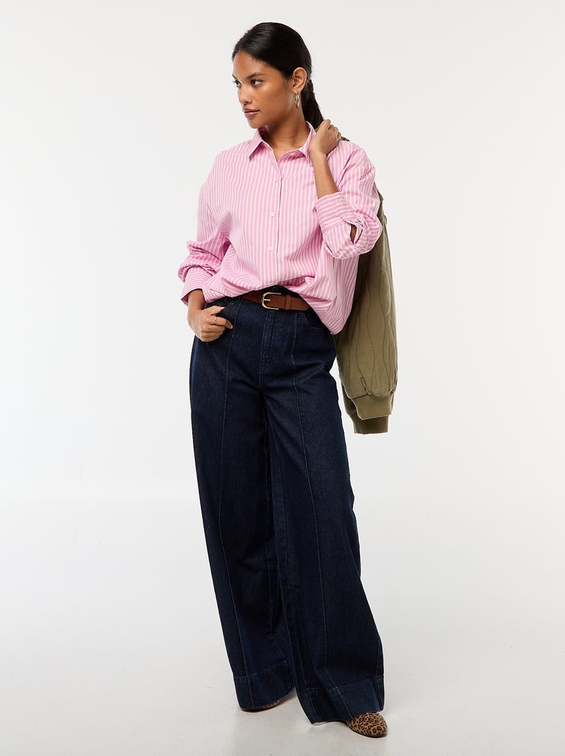 Camisa em popelina às riscas Rosa - Kiabi