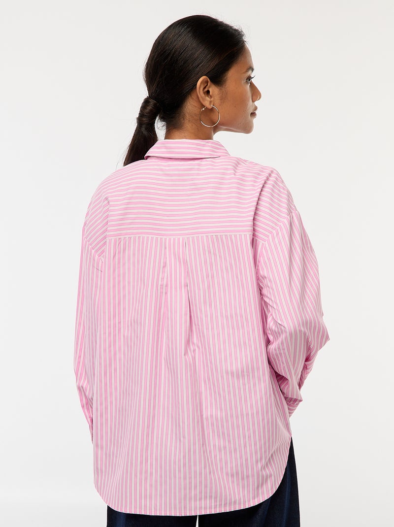 Camisa em popelina às riscas Rosa - Kiabi
