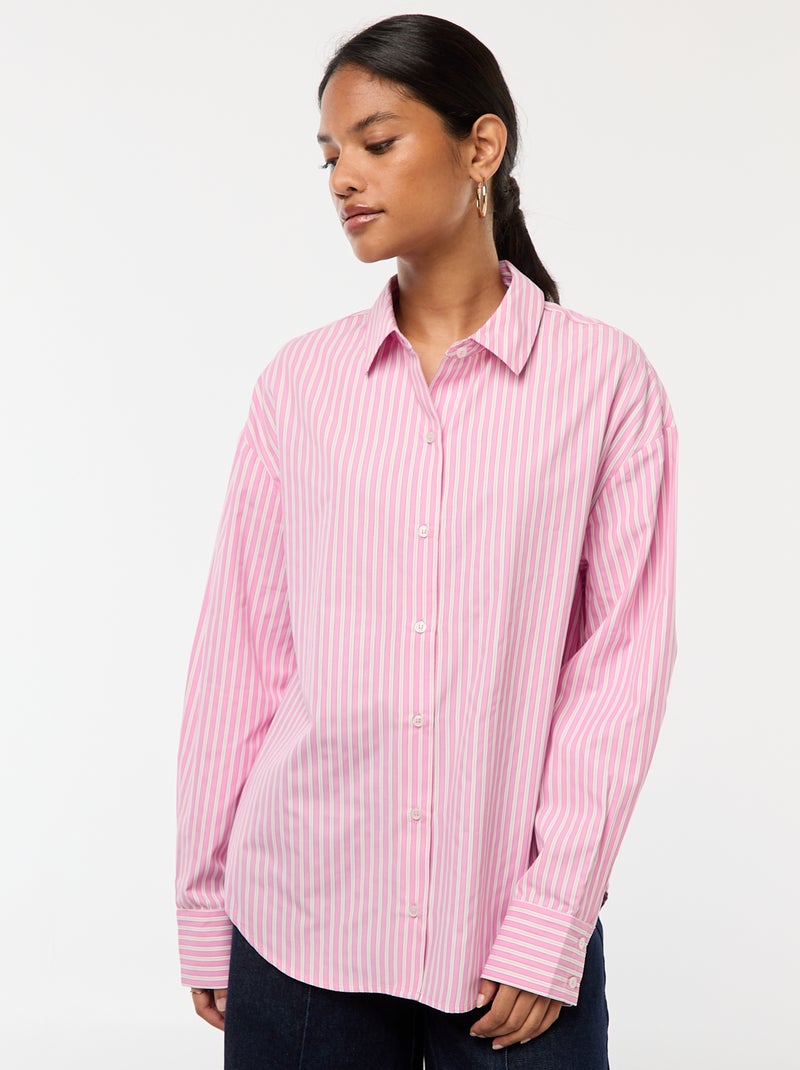 Camisa em popelina às riscas Rosa - Kiabi