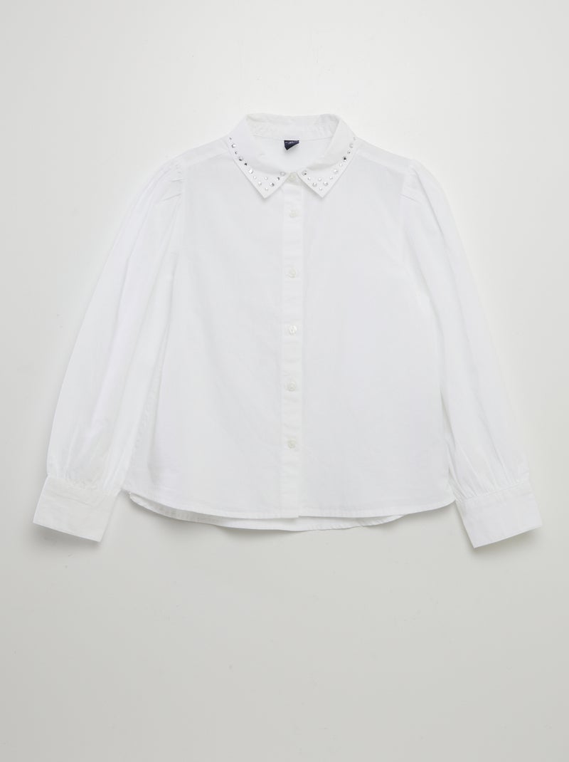 Camisa em popelina com colarinho de ouropel Branco - Kiabi