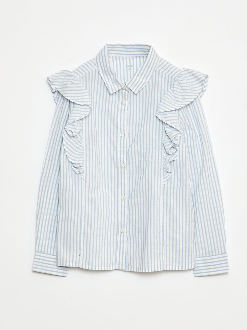 Camisa em popelina com folhos Azul - Kiabi