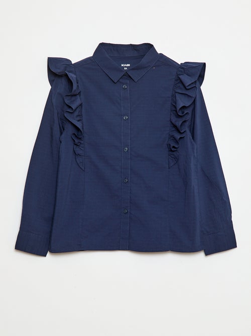 Camisa em popelina com folhos - Kiabi