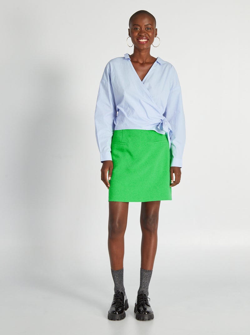 Camisa em popelina com laço à frente Azul - Kiabi
