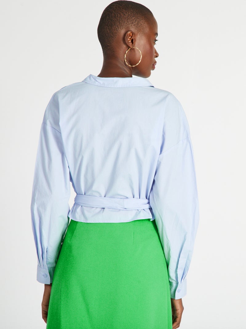 Camisa em popelina com laço à frente Azul - Kiabi
