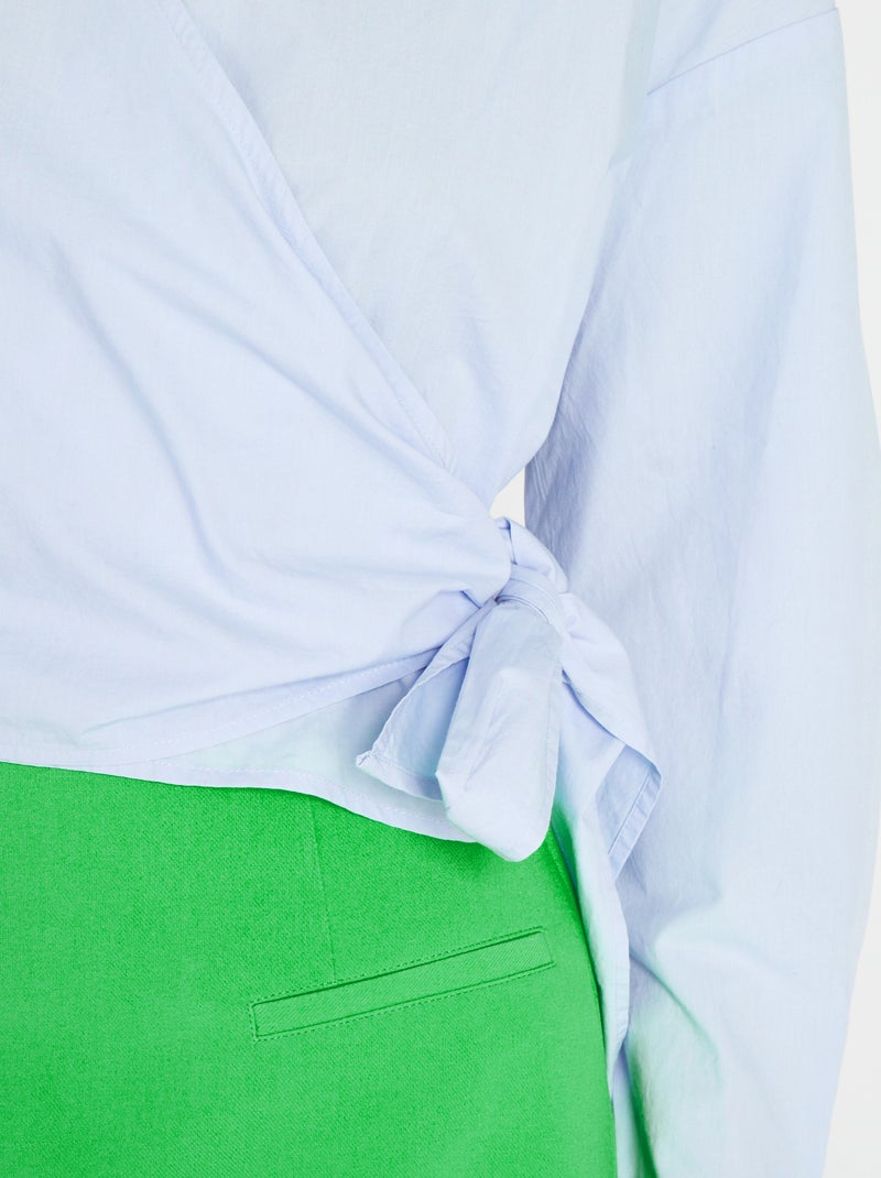 Camisa em popelina com laço à frente Azul - Kiabi