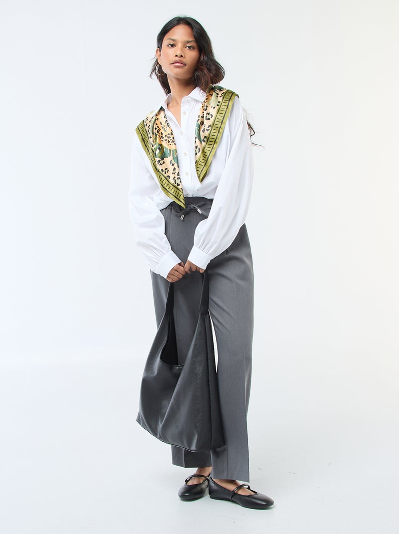 Camisa em popelina com mangas largas Branco - Kiabi