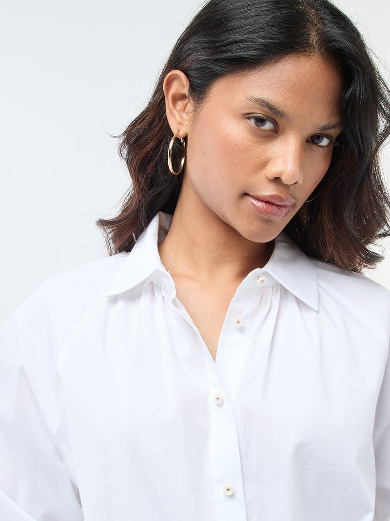 Camisa em popelina com mangas largas Branco - Kiabi