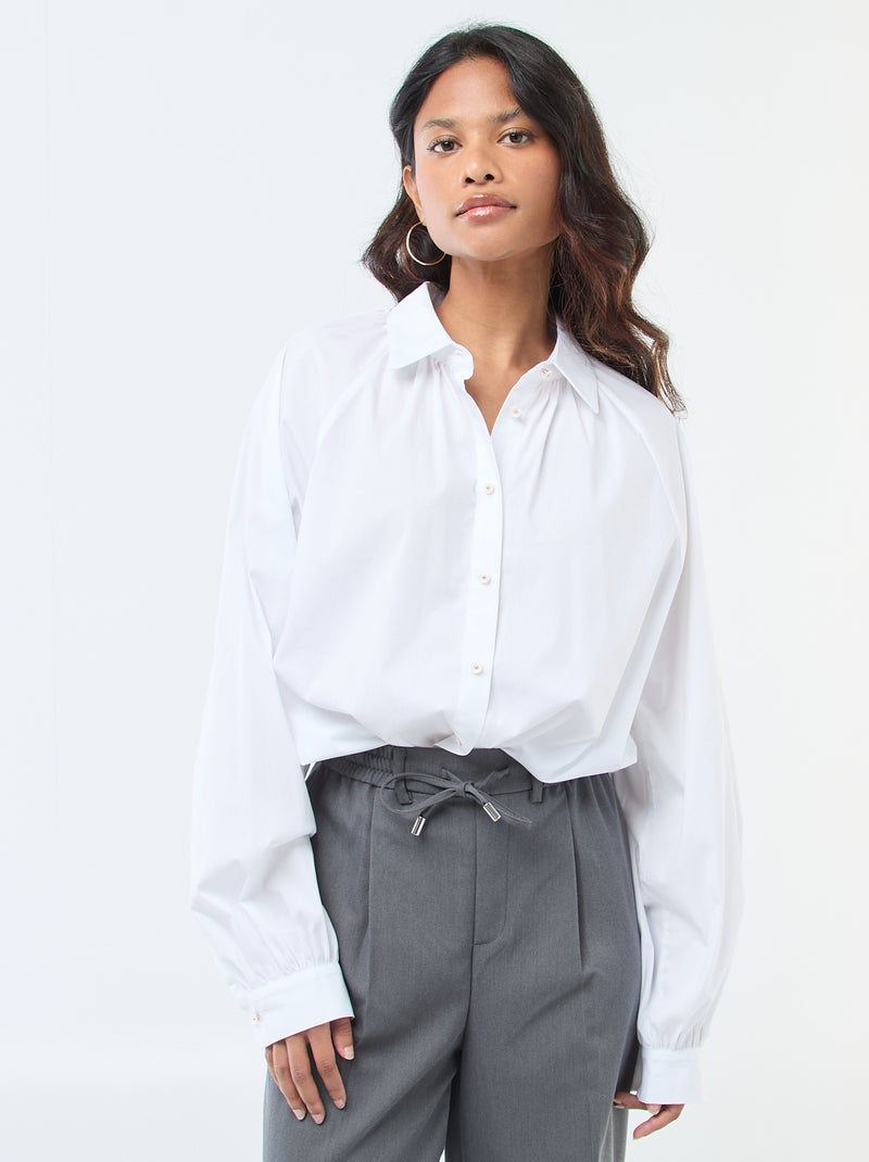 Camisa em popelina com mangas largas Branco - Kiabi