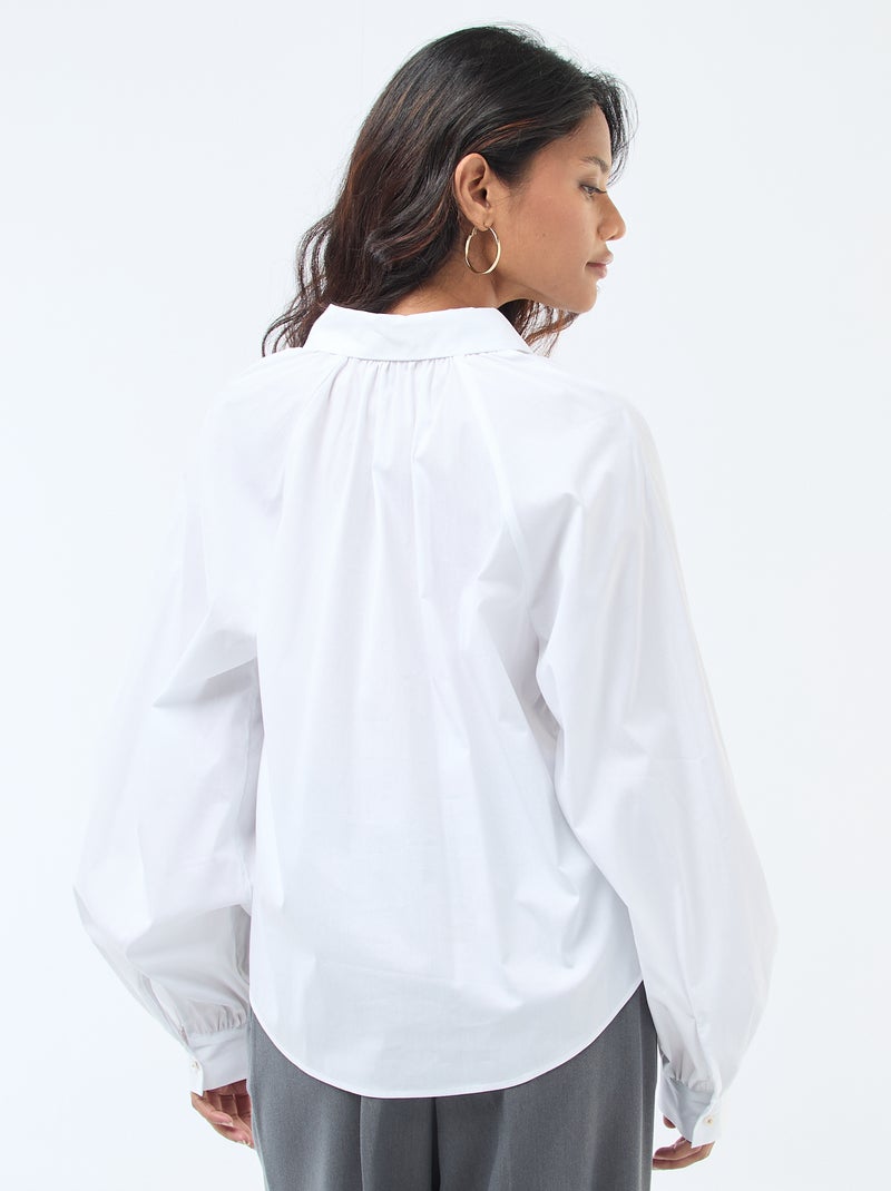 Camisa em popelina com mangas largas Branco - Kiabi