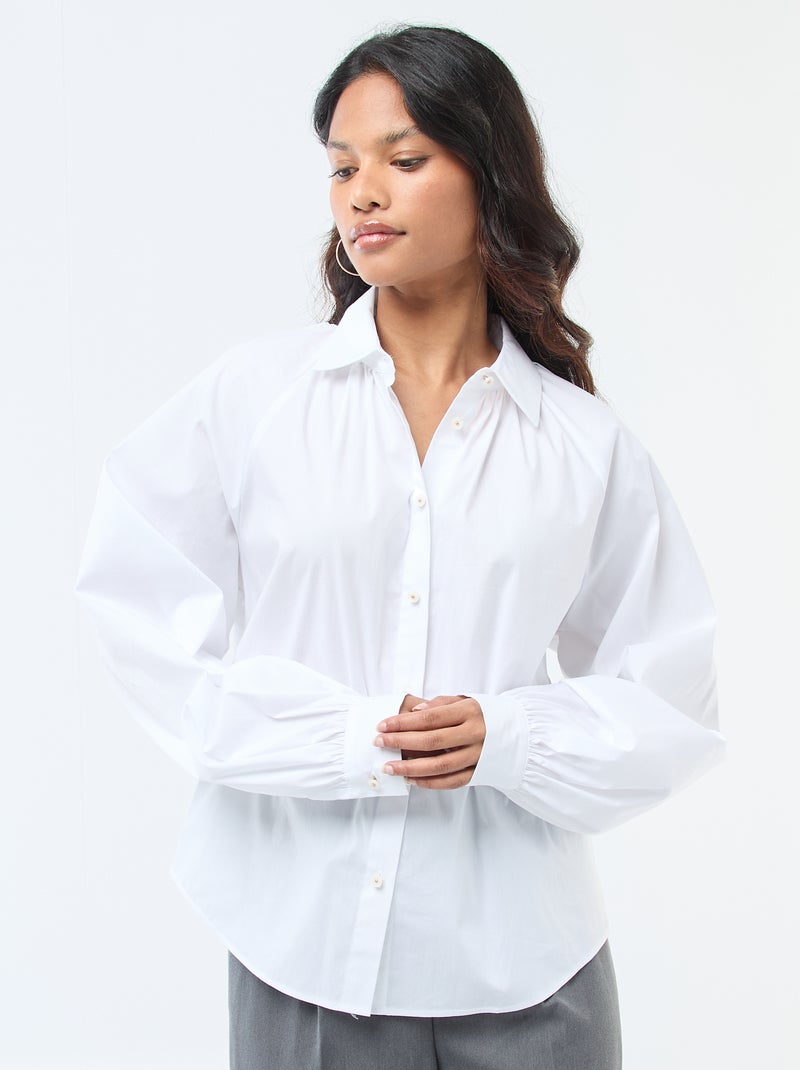 Camisa em popelina com mangas largas Branco - Kiabi