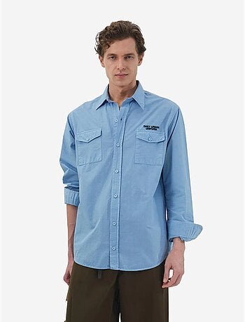 Camisa em popelina de algodão com estampagem de texto para homem giesto