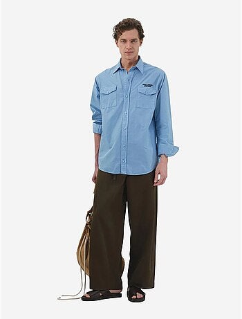 Camisa em popelina de algodão com estampagem de texto para homem giesto