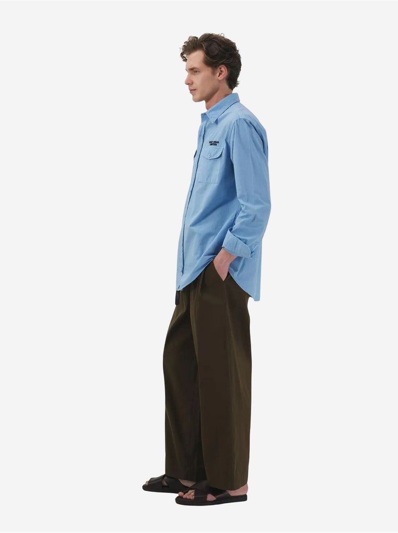 Camisa em popelina de algodão com estampagem de texto para homem giesto Azul claro - Kiabi