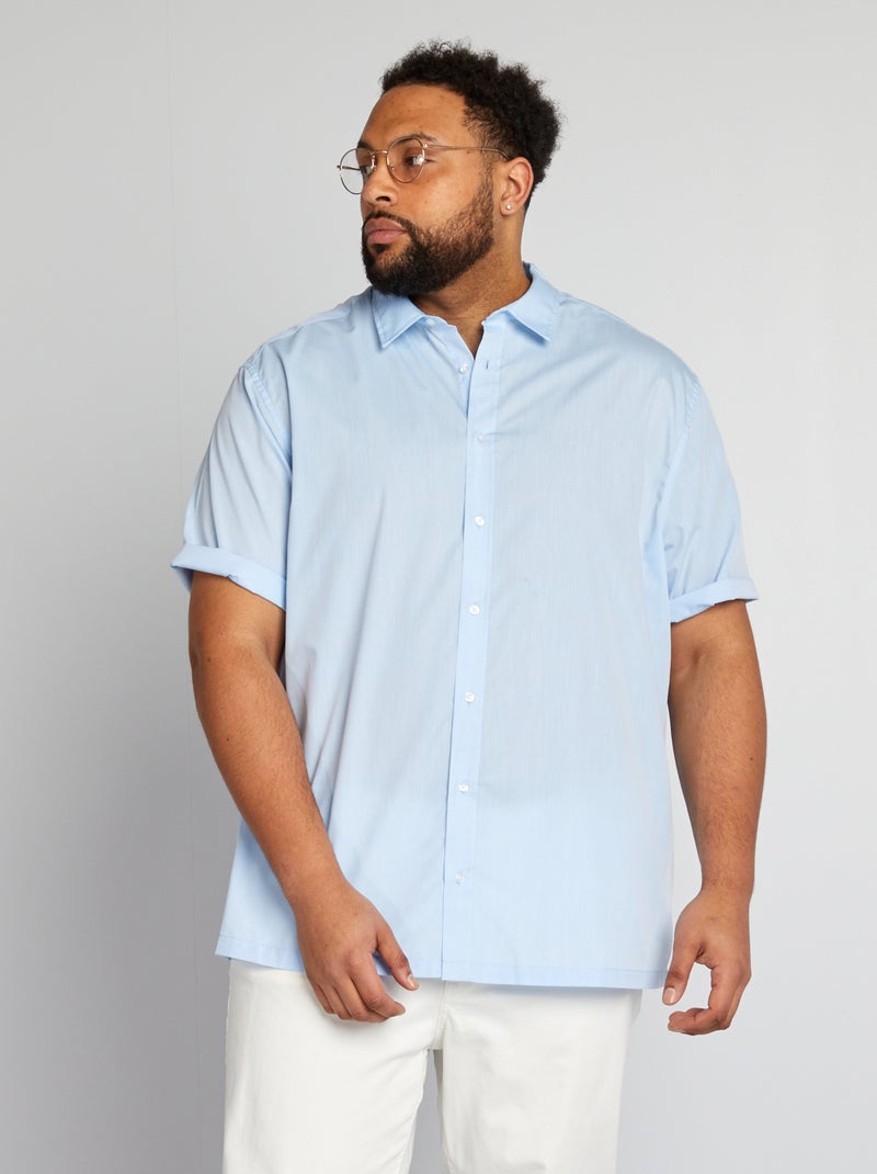 Camisa em popelina de manga curta AZUL - Kiabi