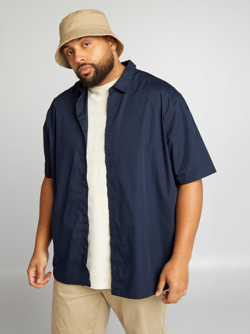 Camisa em popelina de manga curta AZUL - Kiabi
