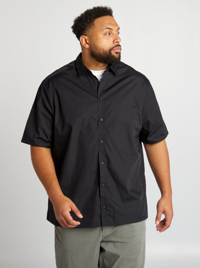 Camisa em popelina de manga curta Preto - Kiabi