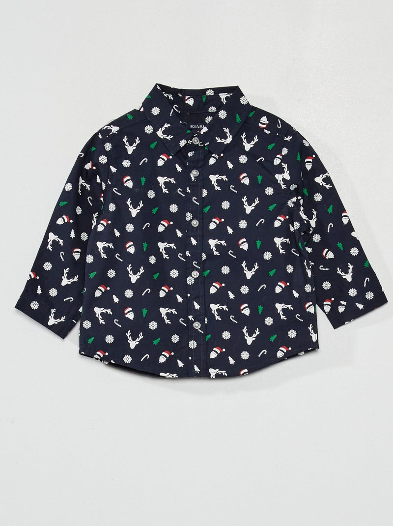 Camisa em popelina 'Natal' AZUL - Kiabi