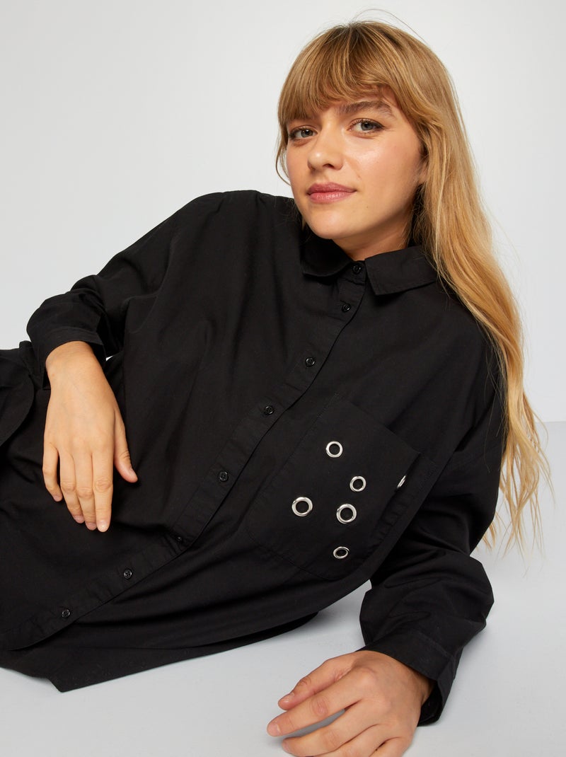 Camisa em popelina Preto - Kiabi