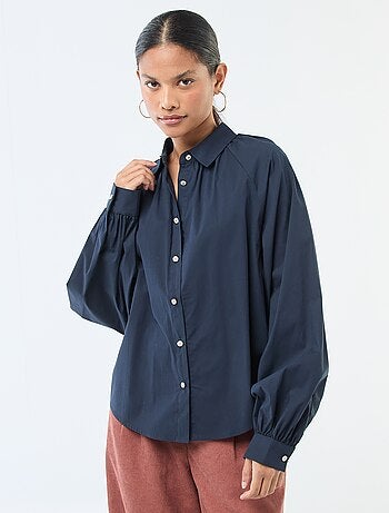Camisa em popelina com mangas largas