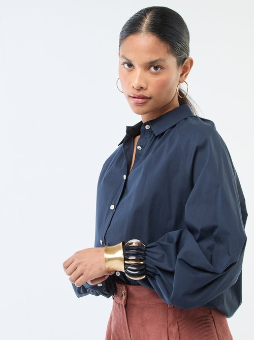 Camisa em popeline com mangas largas - Kiabi