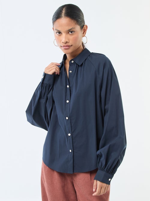 Camisa em popeline com mangas largas - Kiabi