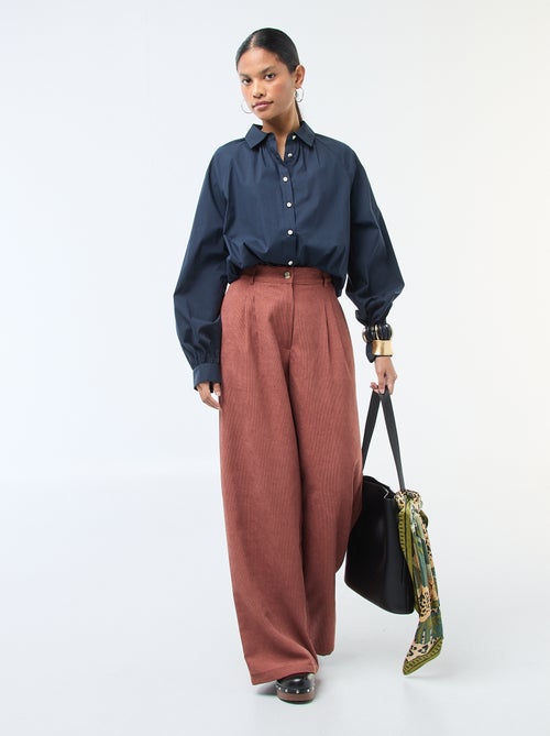 Camisa em popeline com mangas largas - Kiabi