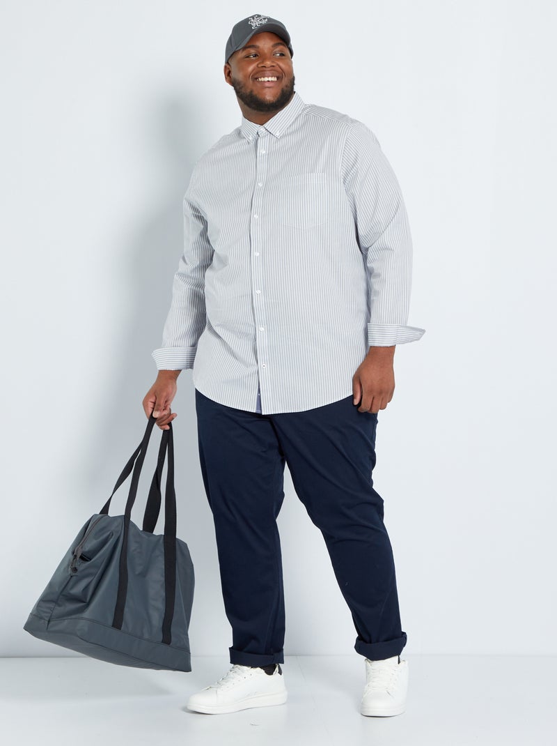 Camisa em sarja às riscas CINZA - Kiabi