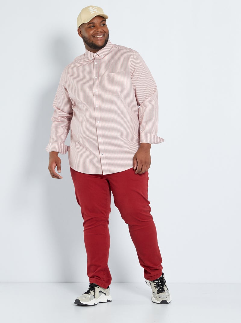 Camisa em sarja às riscas VERMELHO - Kiabi