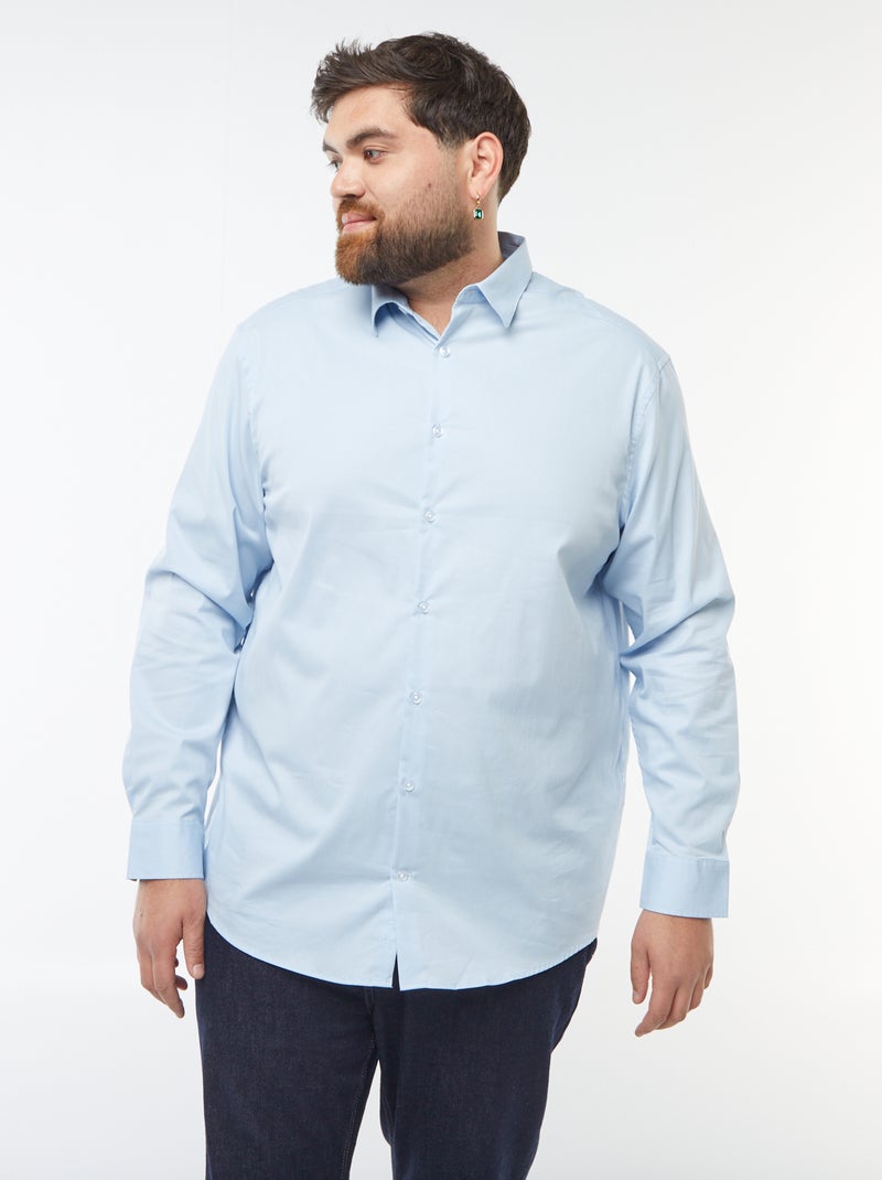 Camisa em sarja elástica Azul - Kiabi