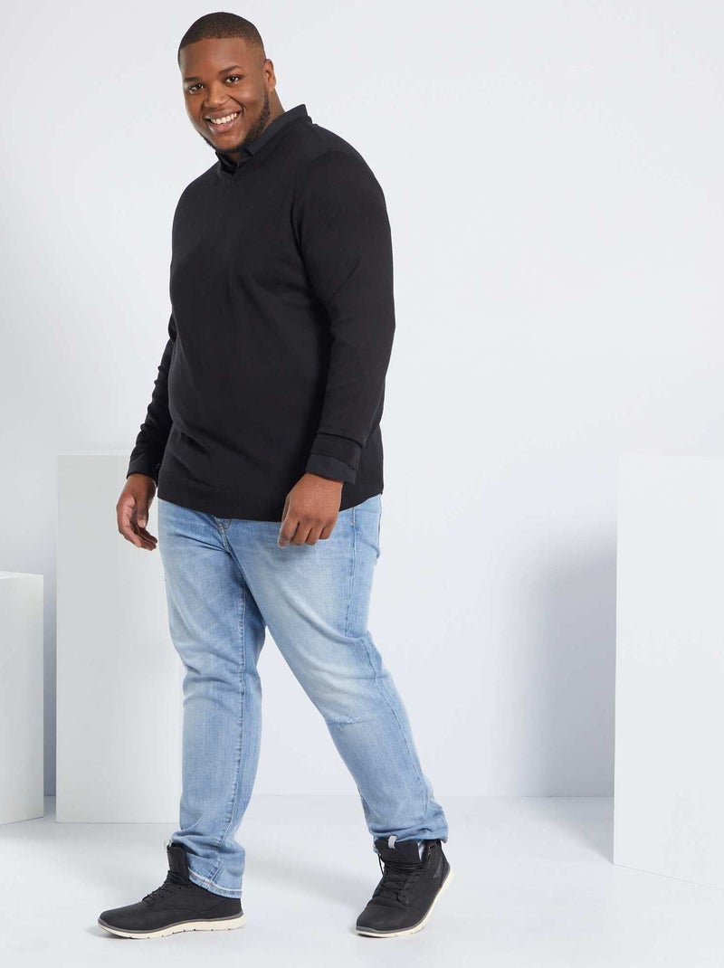 Camisa em sarja elástica Preto - Kiabi