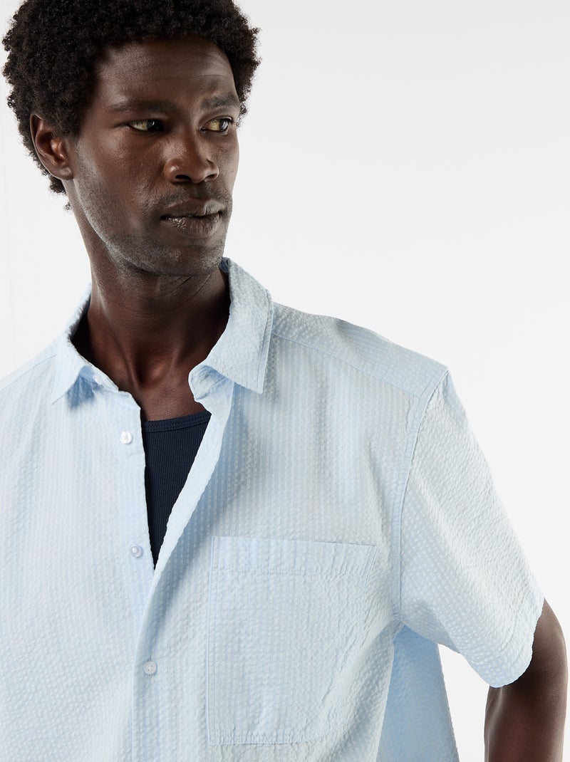 Camisa em seersucker de manga curta Azul - Kiabi